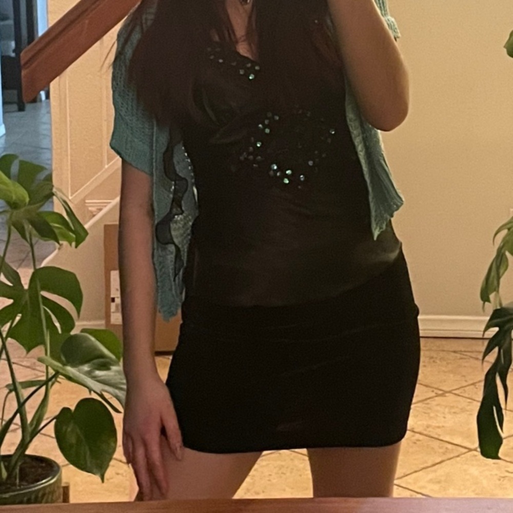 Black velvet mini skirt